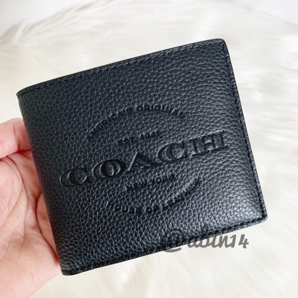 NWT Coach Black Leather Double Billfold Wallet - Picture 6 of 7